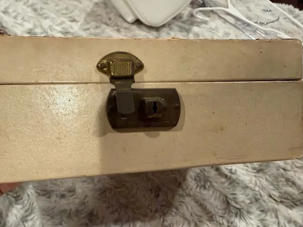 Vintage Mid-Century Jewelry Box with Red Velvet Interior and Mirror